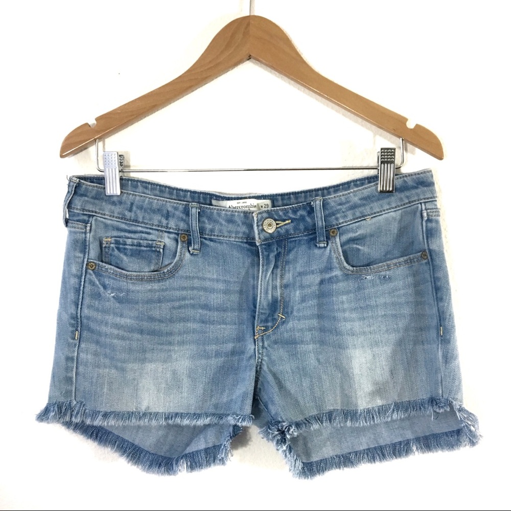 Abercrombie Frayed Hem Denim Shorts Cutoff Blue